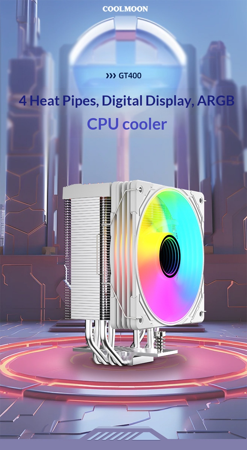 Coolmoon Computer Digital 4 Copper Tube Radiator ARGB Synchronized Temperature Display Multi-Platform AMD Tower CPU Fan_voghion.com