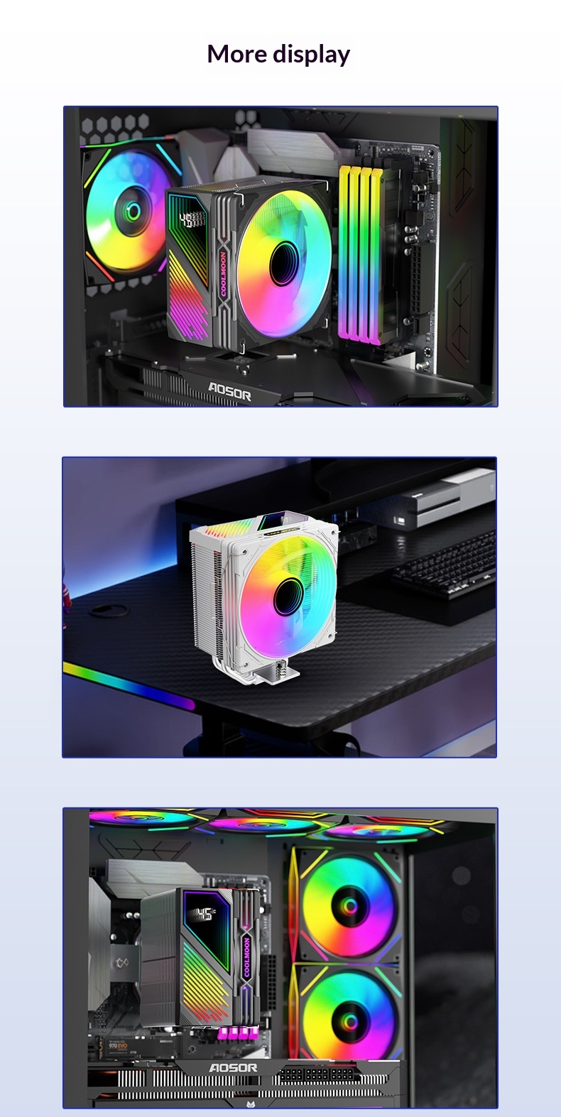 Coolmoon Computer Digital 4 Copper Tube Radiator ARGB Synchronized Temperature Display Multi-Platform AMD Tower CPU Fan_voghion.com