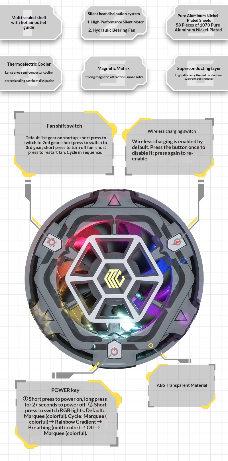 Tccel Ultra Mobile Phone Cooler Magnetic Wireless Charging Semiconductor Cooling Device_voghion.com