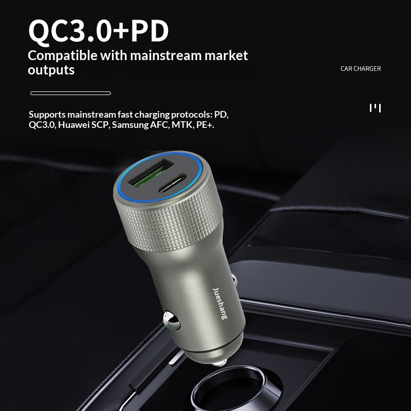 Fully Compatible 200W USB+TYPE-C Metal Car Charger Cigarette Lighter Plug PD Fast Charging_voghion.com
