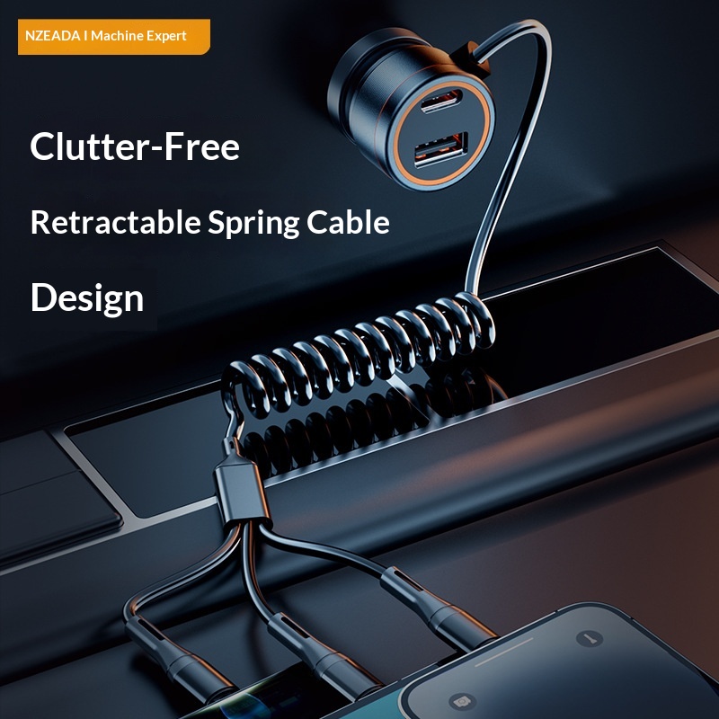 Azeada 60W With Cable, Cigarette Lighter Adapter, Fast Charging Head, One-to-Three Car Charger_voghion.com