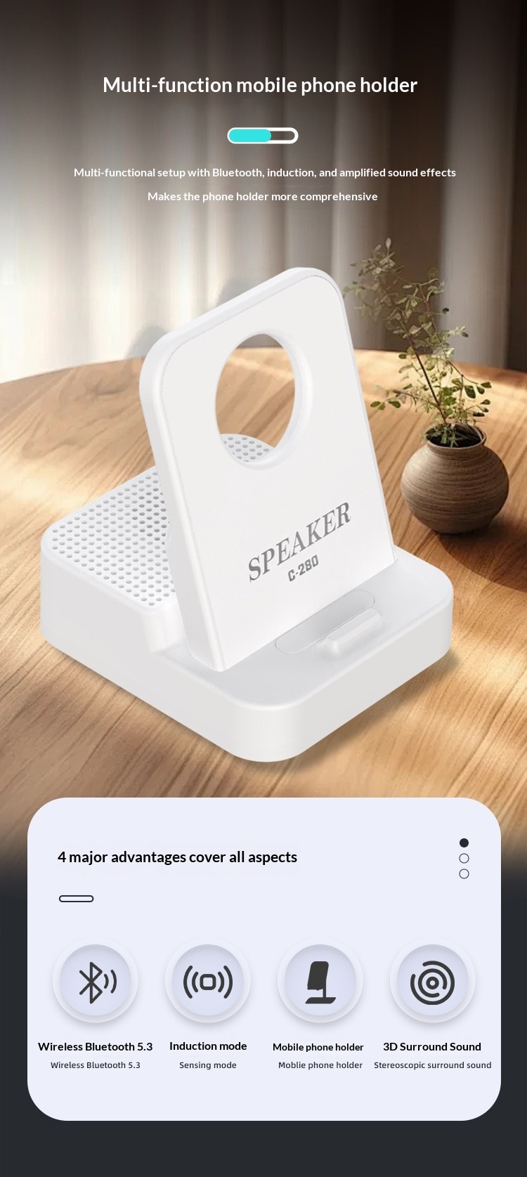 Nuovo telefono 2025 Bluetooth Wireless Sensore Supporto Multifunzionale Altoparlante Integrato_voghion.com