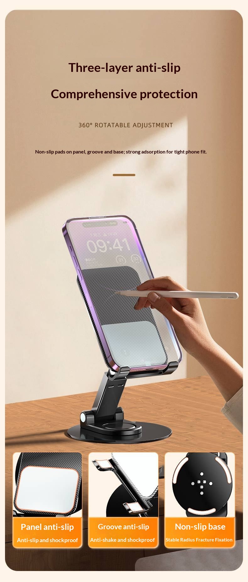 New Rotating Aluminum Alloy Desktop Tablet Live Streaming Phone Online Class Multi-Functional Folding Stand_voghion.com