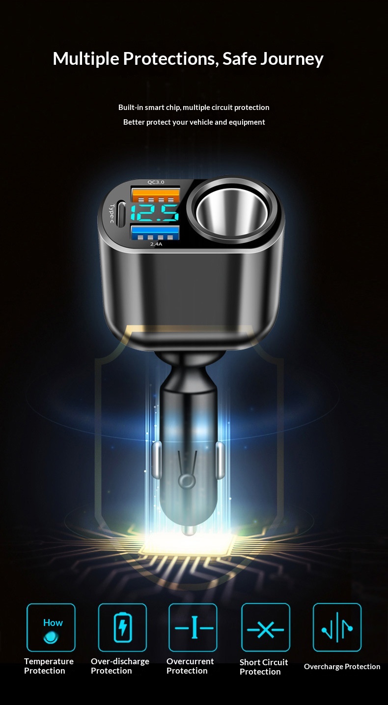 Auto oplader met dubbele usb type-c en digitaal display_voghion.com