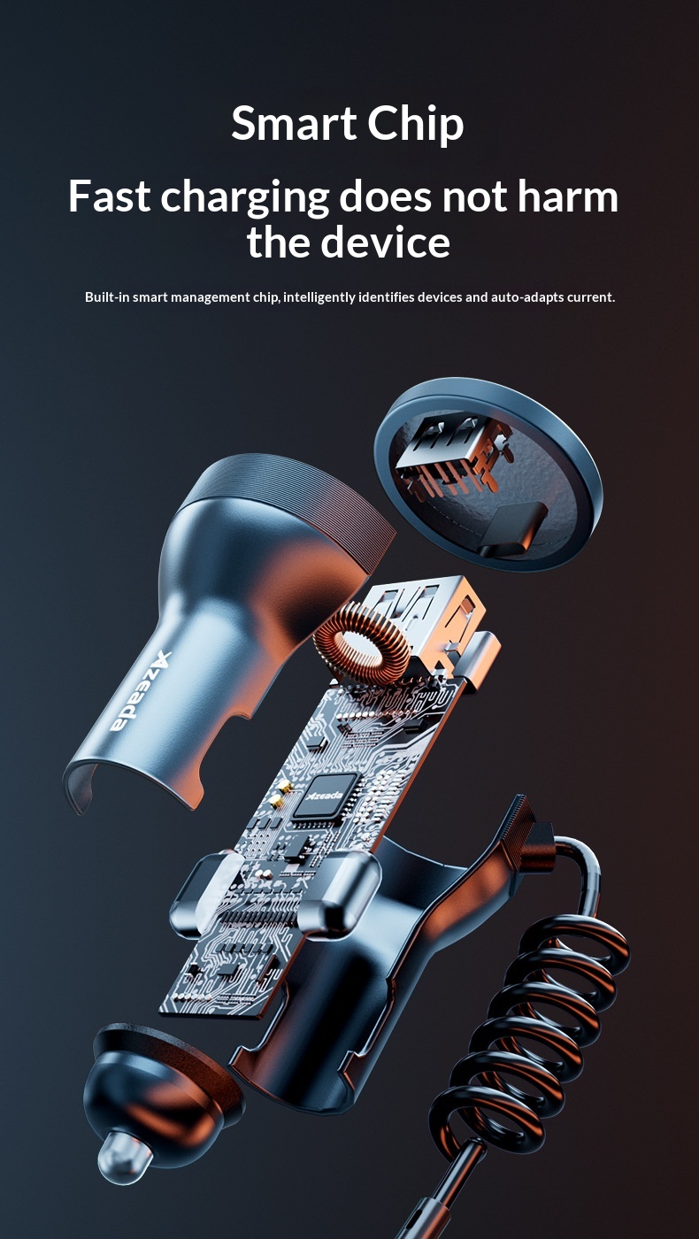 Brzi auto punjač sa trostrukim izlazom i integrisanim kablom_voghion.com