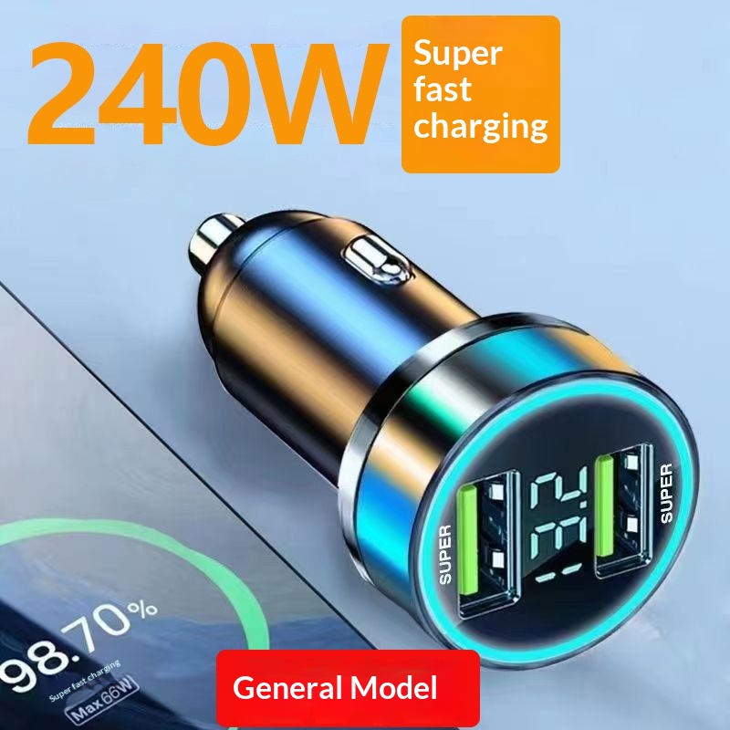 New Super Fast One-to-Two Flash Charging Cigarette Lighter Adapter Plug Dual USB Car Charger For Phones_voghion.com