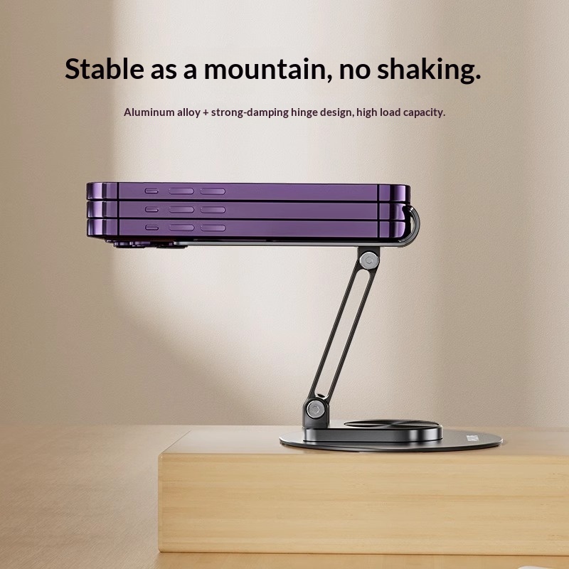 Supporto da tavolo in metallo girevole, pieghevole e regolabile in altezza per telefono e tablet, modello 2025, nuovo e pratico._voghion.com