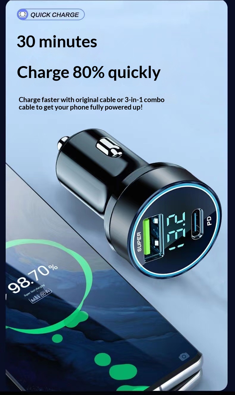 Charger Super Fast One-to-Two Cigarette Lighter USB Adapter Multi-Function Car Phone Flash Charging_voghion.com