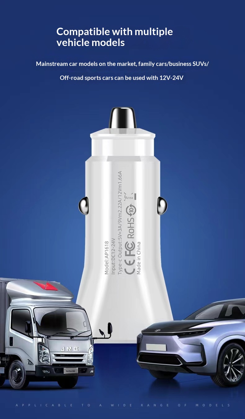 Caricabatterie da auto transfrontaliero a doppia porta PD Type-C e porta USB singola, con connettore di ricarica rapida multifunzione da 38W/20W._voghion.com