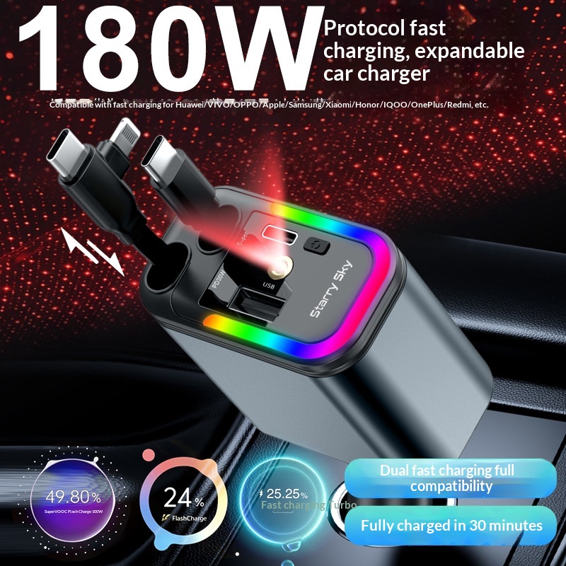 180-W-Sternenhimmel-Deckenleuchte mit einziehbarem A+C-Kabel, superschnellem Laden für Smartphones und 5-in-1-Autoladegerät_voghion.com