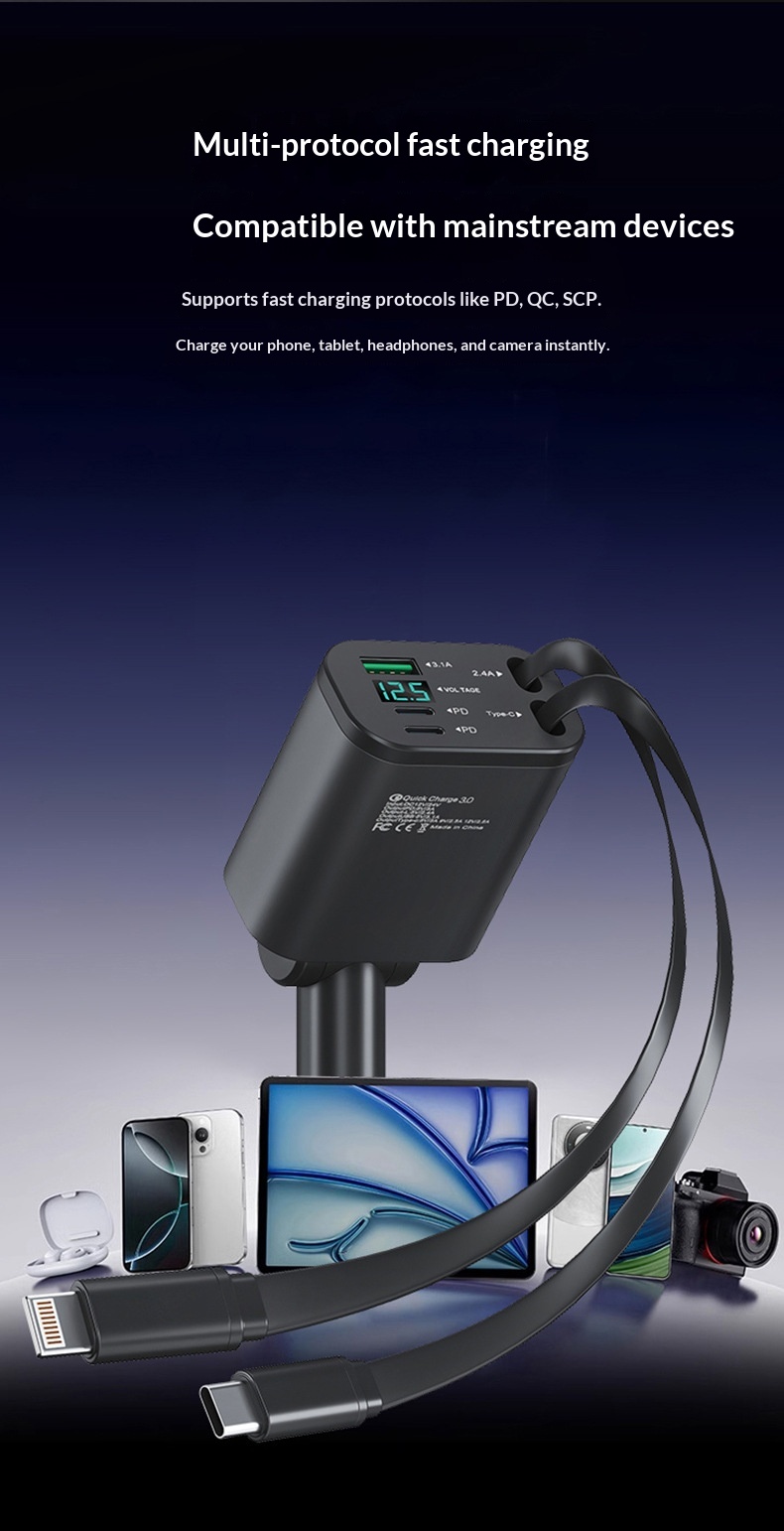 Premium Fast Charging Car Cigarette Lighter Adapter 1 To 5 Splitter_voghion.com