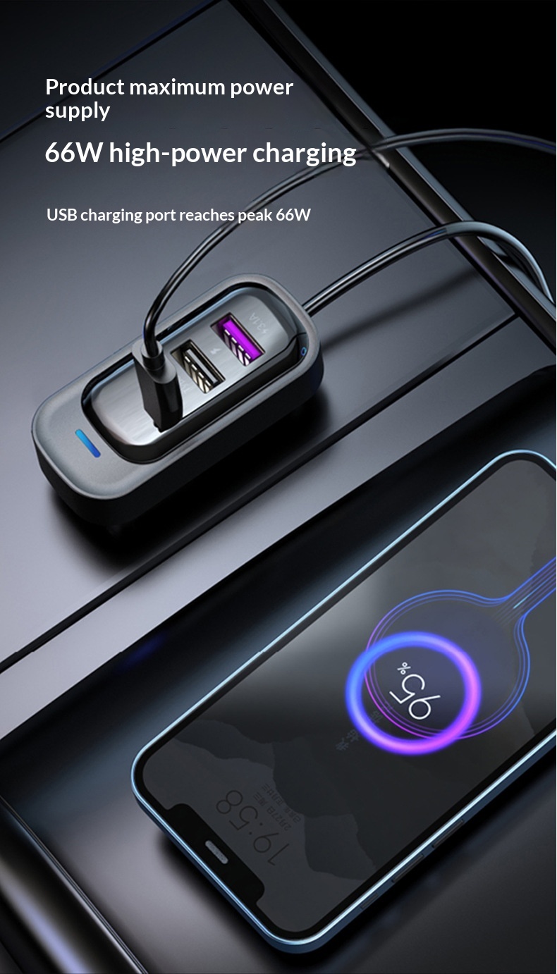 New USB Multi-Function 66W Super Fast Charging Car Rear Row Multi-Hole Wired Mobile Phone Charger_voghion.com