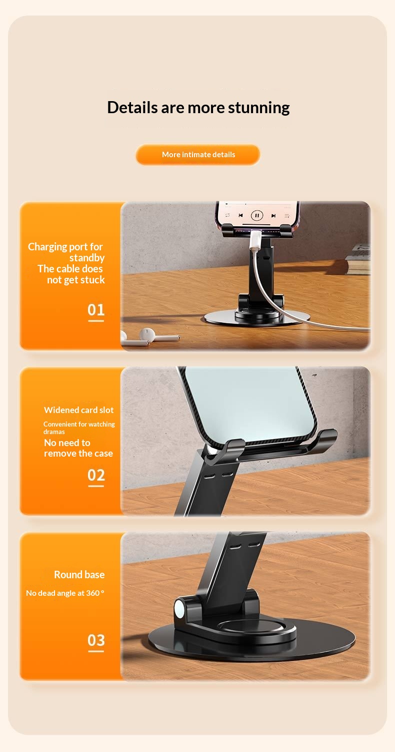 New Rotating Aluminum Alloy Desktop Tablet Live Streaming Phone Online Class Multi-Functional Folding Stand_voghion.com