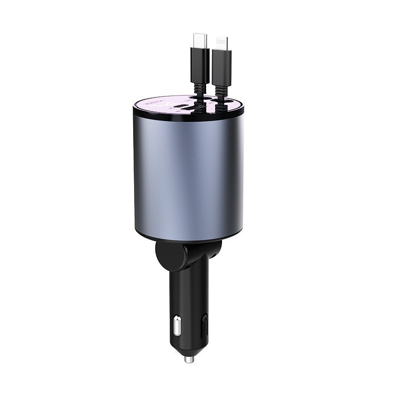 Metal Car Charger With Retractable Cable Fast Charging Adapter_voghion.com