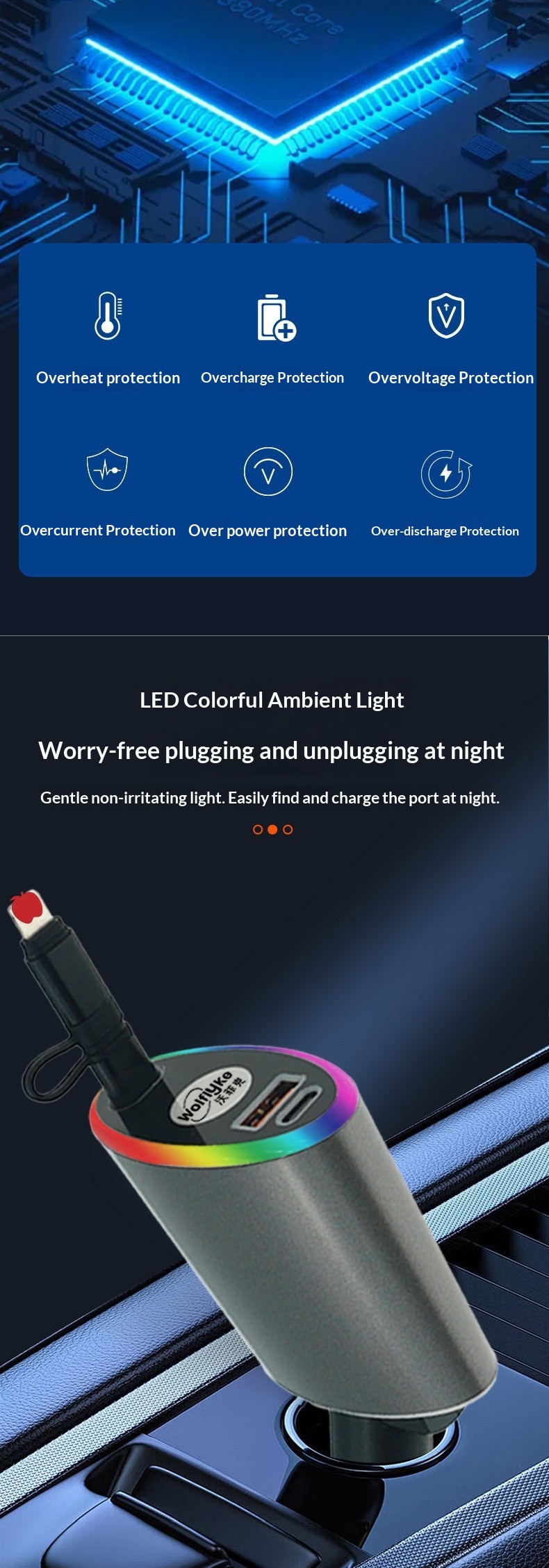 New Car Charger Fast Charging Socket 3-in-1 Retractable Cable Cigarette Lighter 35W Super Conversion Plug_voghion.com