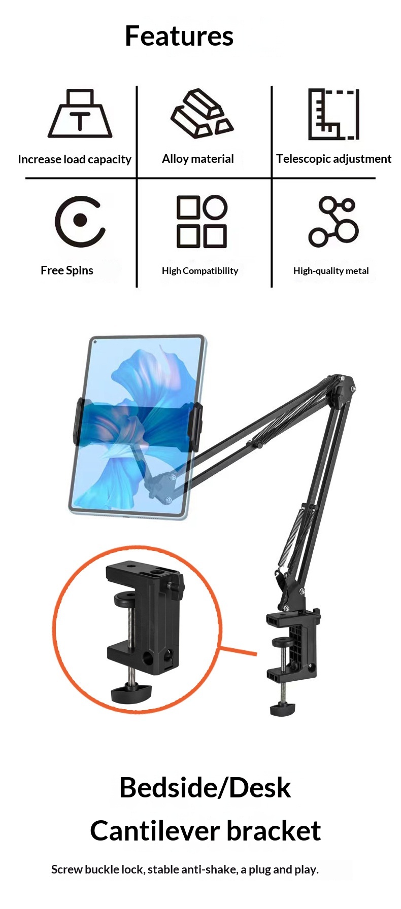 Flexible Lazy Stand Phones Tablets, Universal For Desktop, Bedside, Office, Dormitory, And Streaming_voghion.com