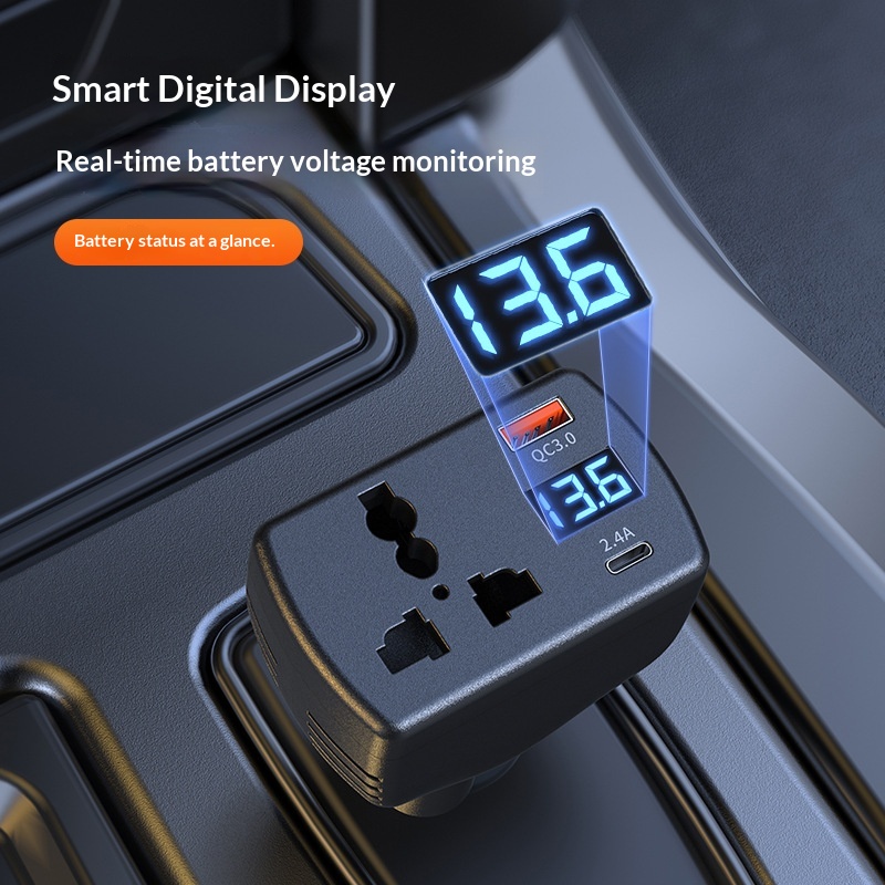 Caricabatterie ad alta potenza da 150 W, ricarica super rapida, multifunzione con display digitale della tensione, inverter per auto._voghion.com