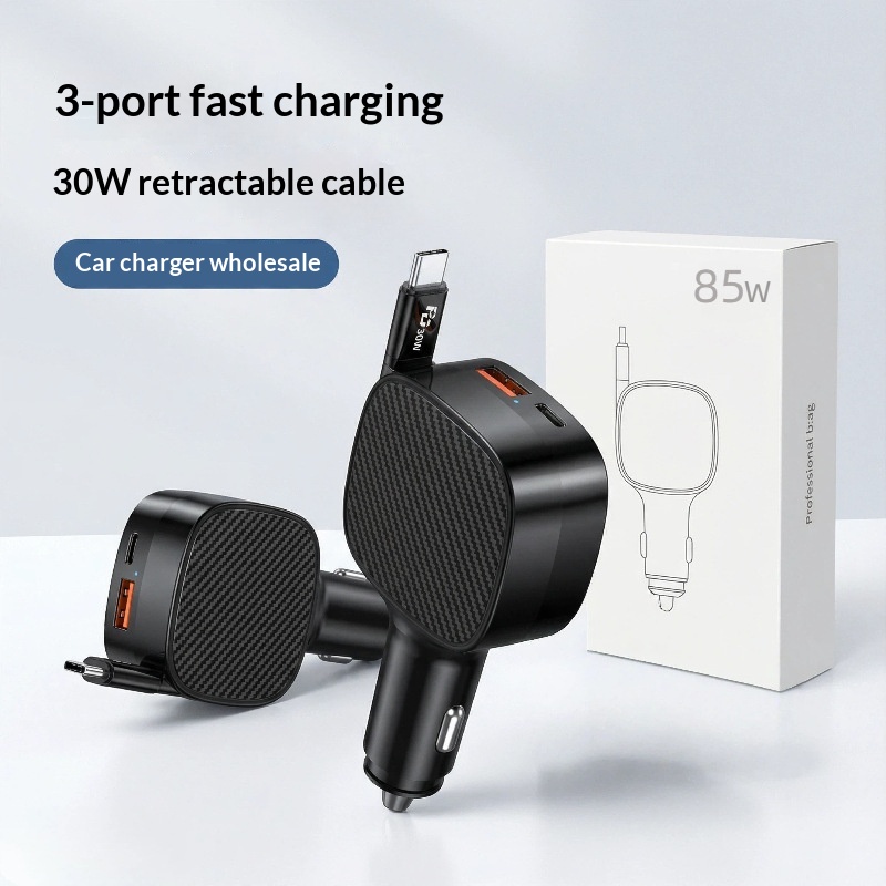 Cross-border Bestseller: Retractable PD30W 3-in-1 Charger, Multifunctional Three-way Super Fast Charging Car Charger QC4_voghion.com