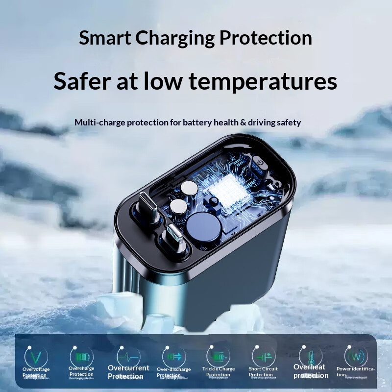 Starry Sky Roof 120W Super Fast Charging Charger With Retractable Cable Ambient Light For Car Interior Cigarette Lighter_voghion.com