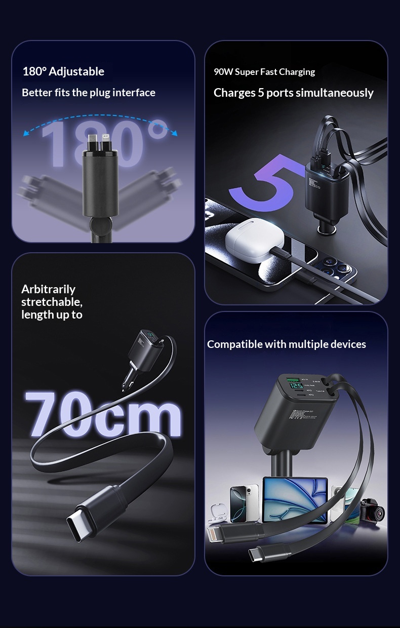 Premium Fast Charging Car Cigarette Lighter Adapter 1 To 5 Splitter_voghion.com