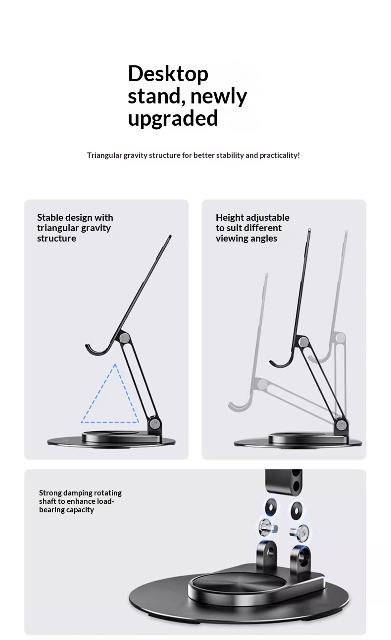 Supporto da tavolo in metallo girevole, pieghevole e regolabile in altezza per telefono e tablet, modello 2025, nuovo e pratico._voghion.com