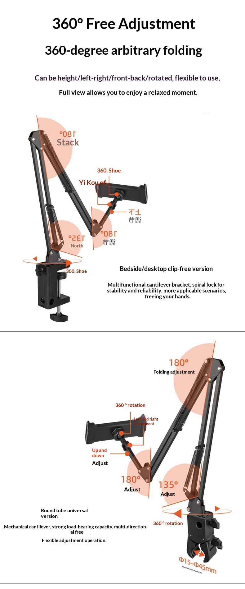 Flexible Lazy Stand Phones Tablets, Universal For Desktop, Bedside, Office, Dormitory, And Streaming_voghion.com