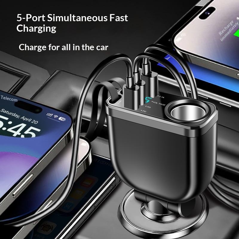 Adattatore multifunzione per caricabatterie da auto con presa accendisigari per ricarica super rapida del telefono cellulare._voghion.com