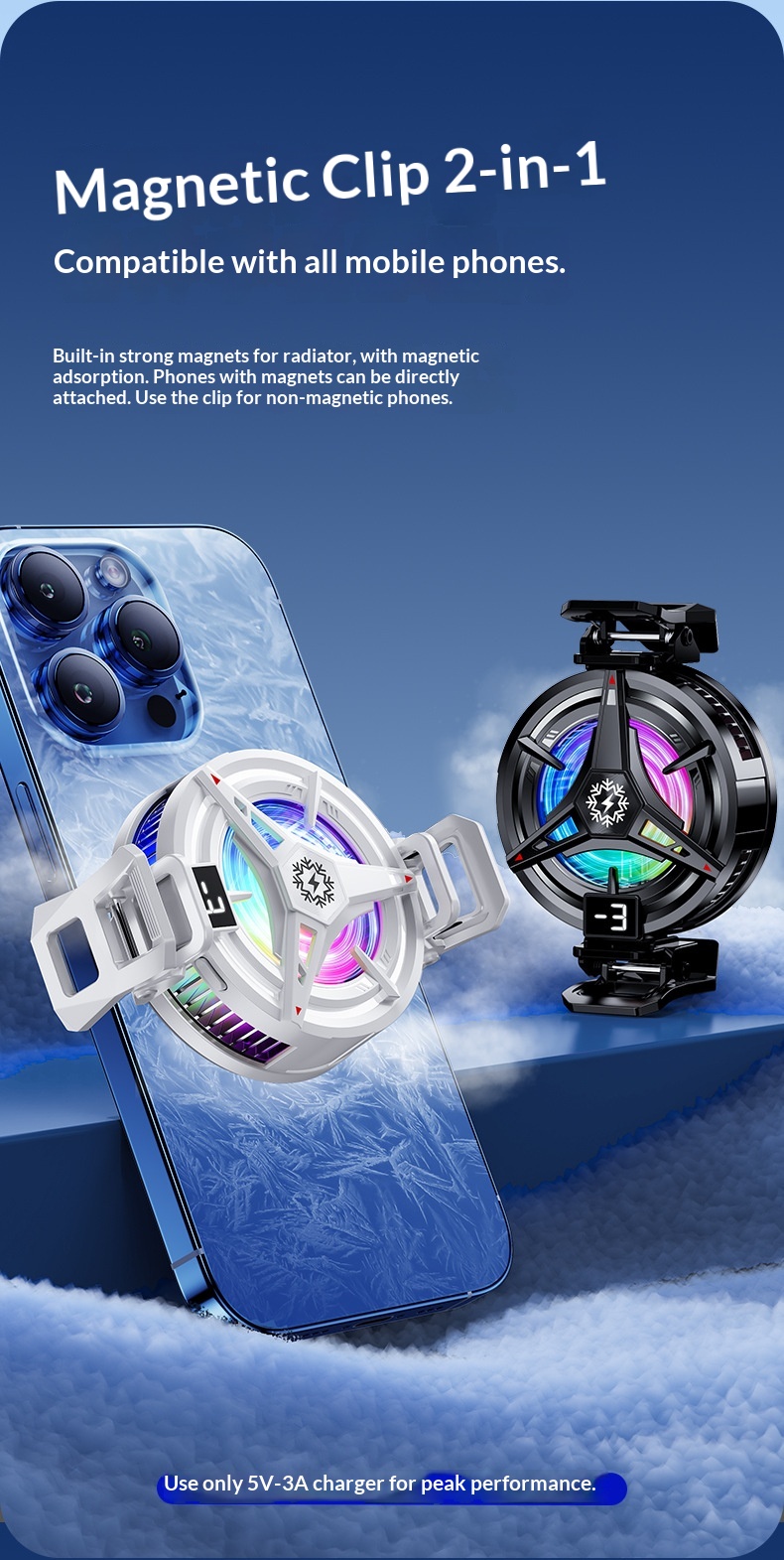 Phone Cooler Semiconductor Ice Magnetic Absorption Digital Display Three-Level Adjustment RGB Lighting Silent Cooling_voghion.com