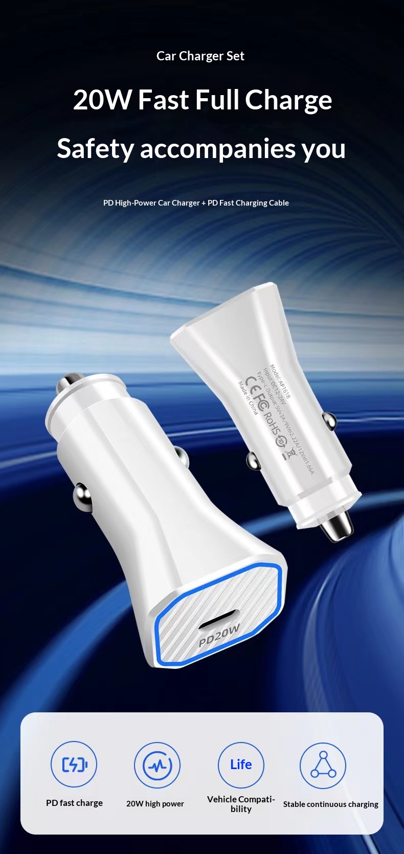 Caricabatterie da auto transfrontaliero a doppia porta PD Type-C e porta USB singola, con connettore di ricarica rapida multifunzione da 38W/20W._voghion.com