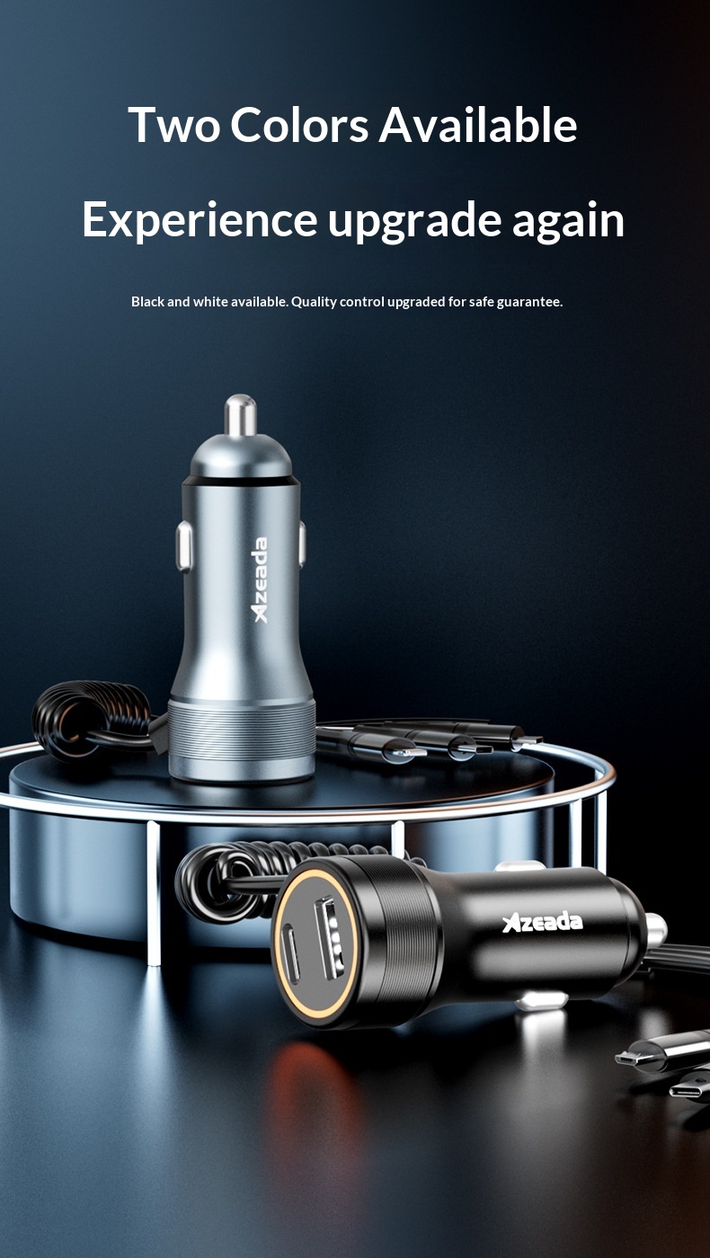 Brzi auto punjač sa trostrukim izlazom i integrisanim kablom_voghion.com