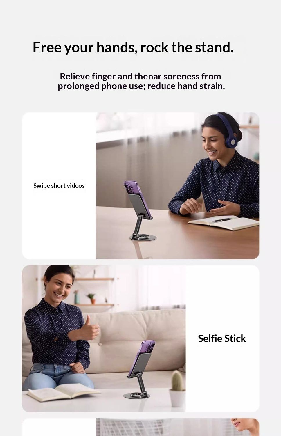 Supporto da tavolo in metallo girevole, pieghevole e regolabile in altezza per telefono e tablet, modello 2025, nuovo e pratico._voghion.com