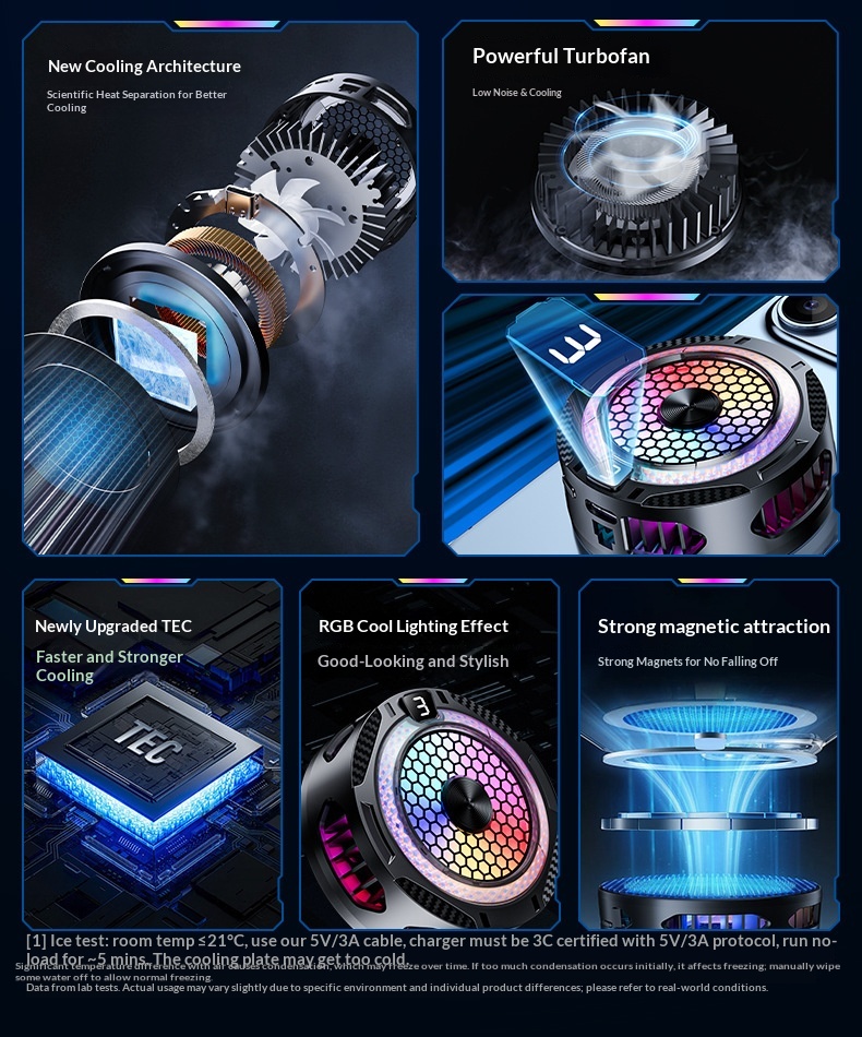 Phone Cooler Live Streaming, Fast Device, Semiconductor Wireless Magnetic Charging Air Cooling For Gaming_voghion.com
