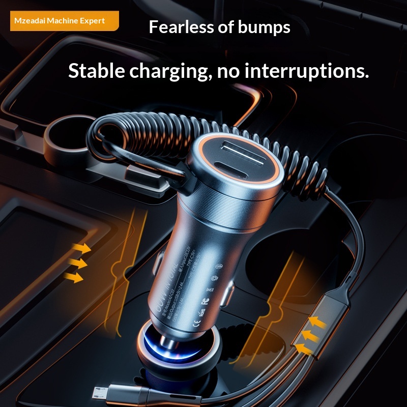 Azeada 60W With Cable, Cigarette Lighter Adapter, Fast Charging Head, One-to-Three Car Charger_voghion.com