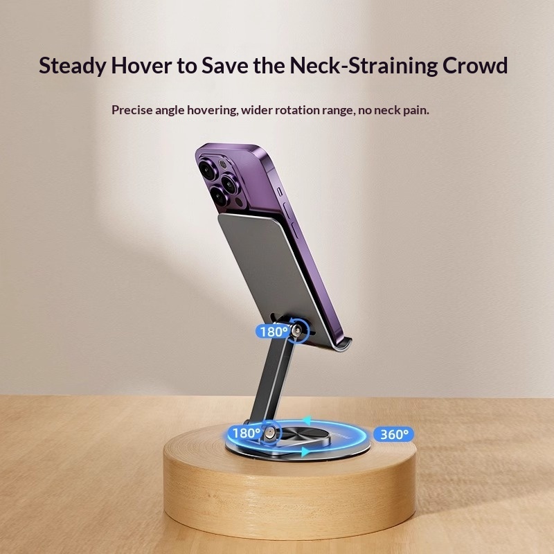 Supporto da tavolo in metallo girevole, pieghevole e regolabile in altezza per telefono e tablet, modello 2025, nuovo e pratico._voghion.com