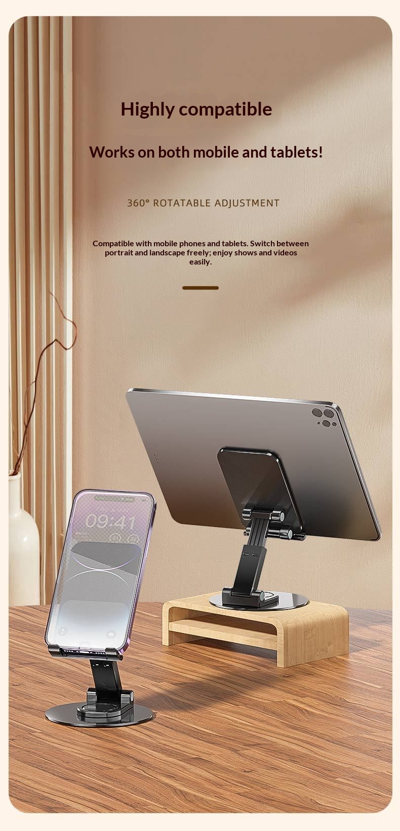 New Rotating Aluminum Alloy Desktop Tablet Live Streaming Phone Online Class Multi-Functional Folding Stand_voghion.com