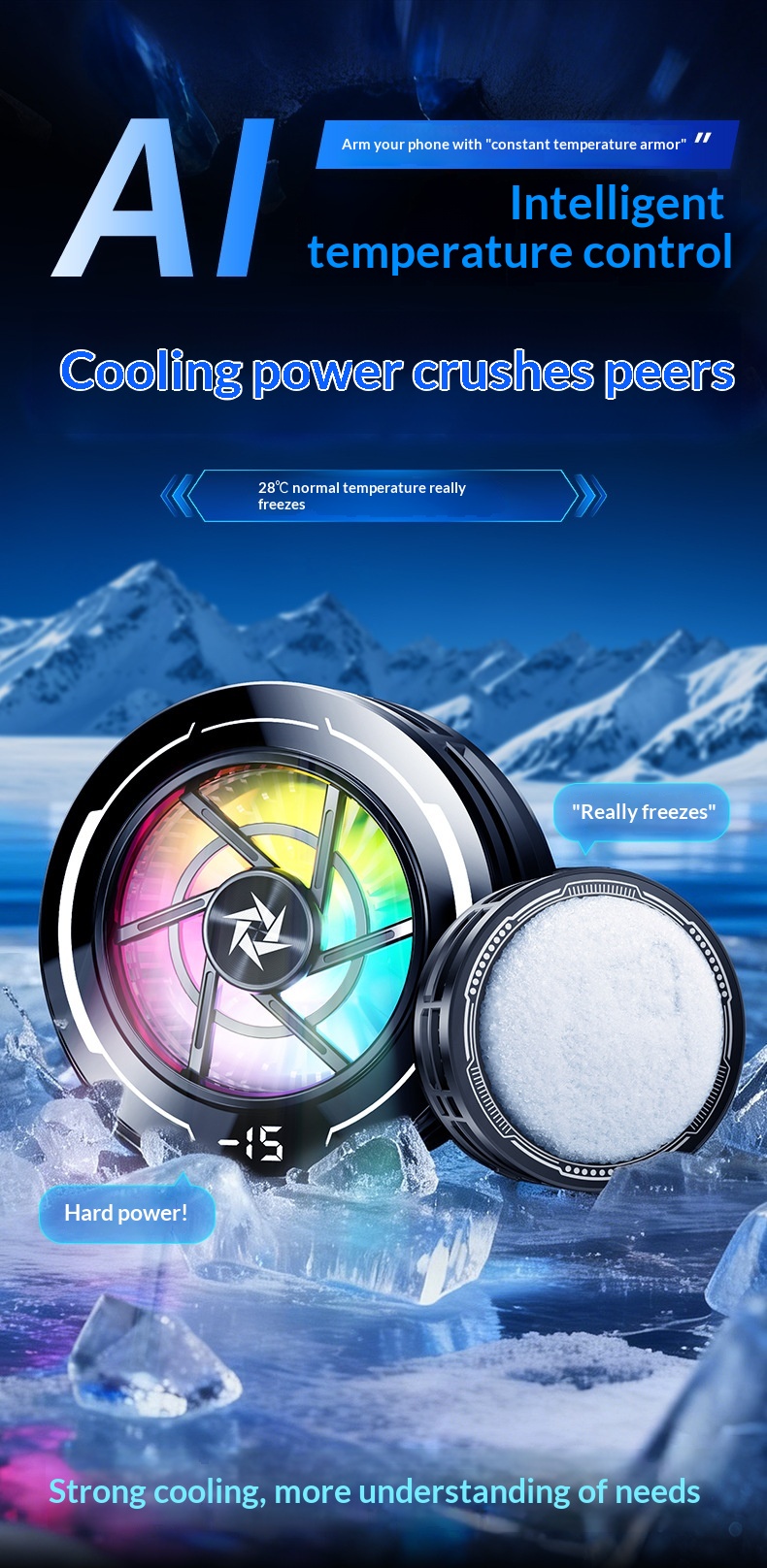 SL70 Mobile Phone Cooler With Semiconductor Refrigeration, AI Temperature Control, Rapid Cooling, True Freezing,_voghion.com