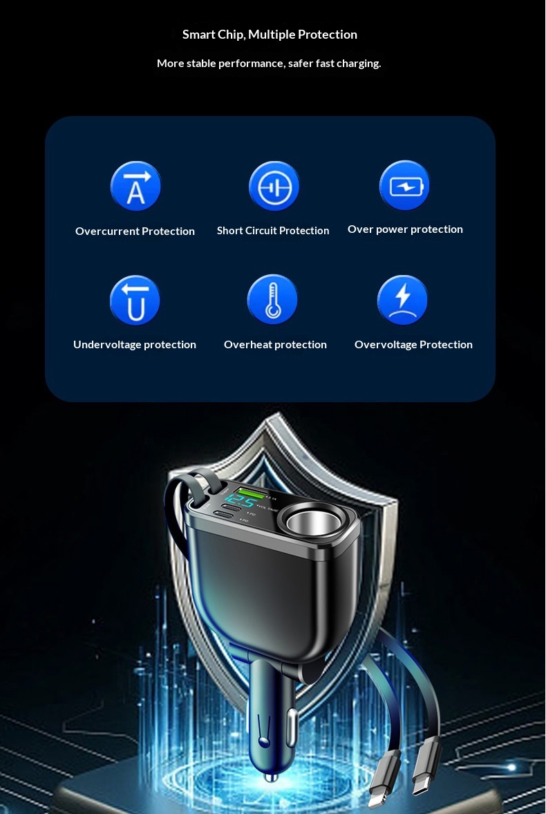 Adattatore multifunzione per caricabatterie da auto con presa accendisigari per ricarica super rapida del telefono cellulare._voghion.com