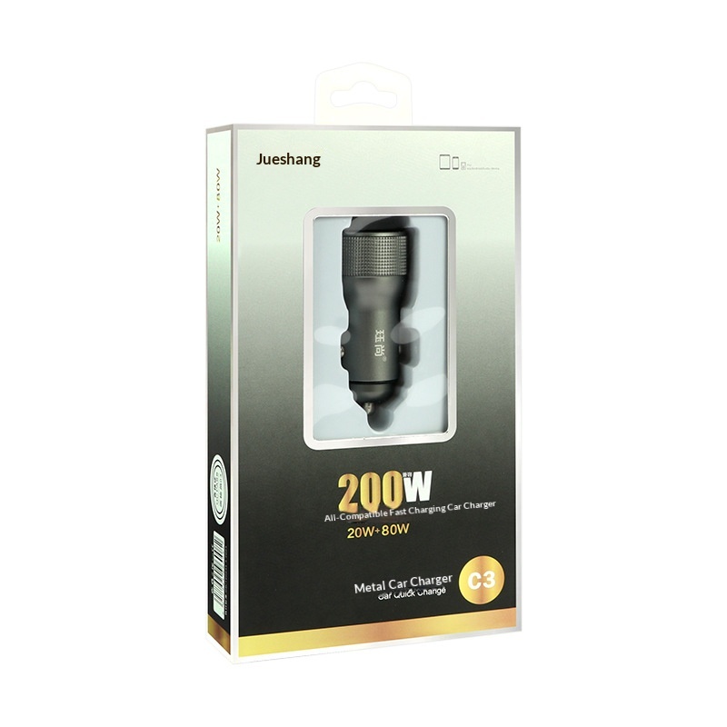 Fully Compatible 200W USB+TYPE-C Metal Car Charger Cigarette Lighter Plug PD Fast Charging_voghion.com