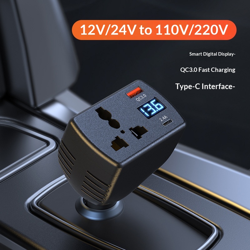 Caricabatterie ad alta potenza da 150 W, ricarica super rapida, multifunzione con display digitale della tensione, inverter per auto._voghion.com