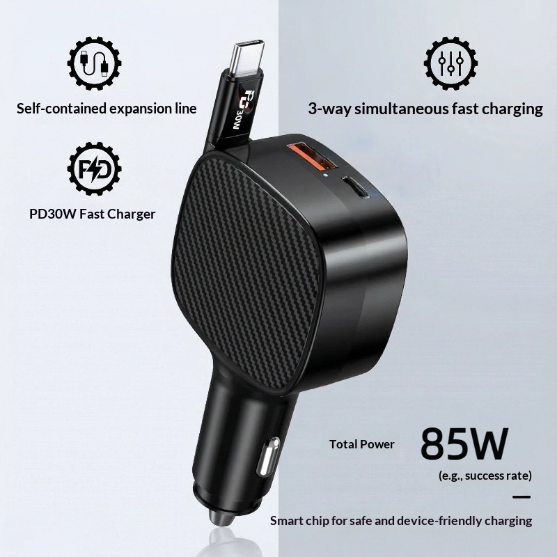 Cross-border Bestseller: Retractable PD30W 3-in-1 Charger, Multifunctional Three-way Super Fast Charging Car Charger QC4_voghion.com