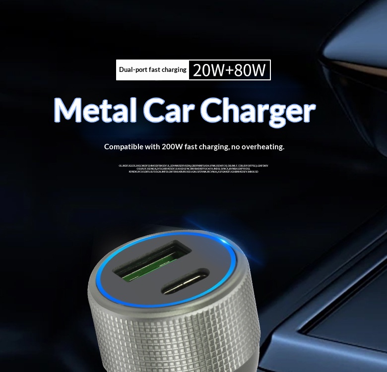 Fully Compatible 200W USB+TYPE-C Metal Car Charger Cigarette Lighter Plug PD Fast Charging_voghion.com