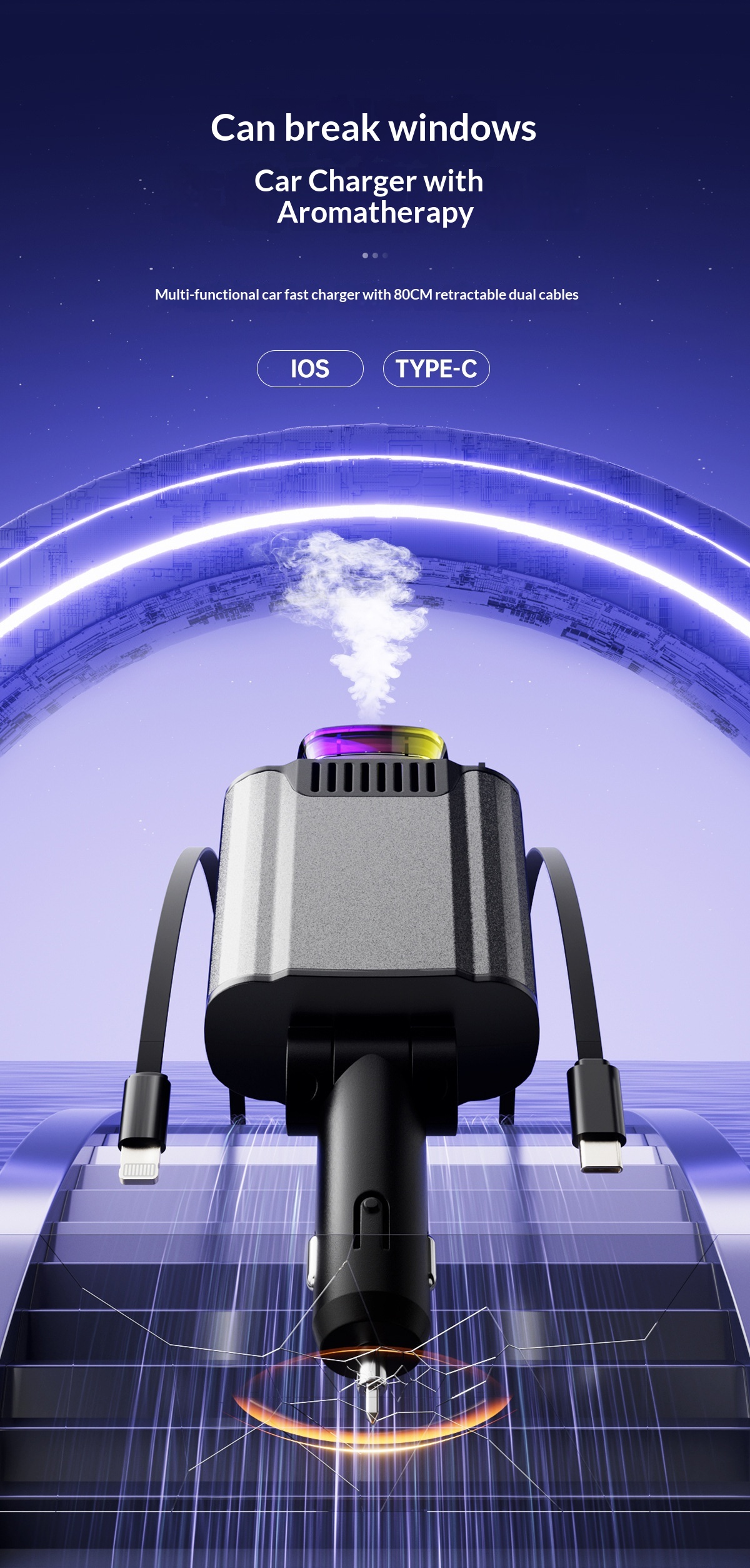 Chargeur voiture multifonction usb charge rapide et veilleuse led_voghion.com