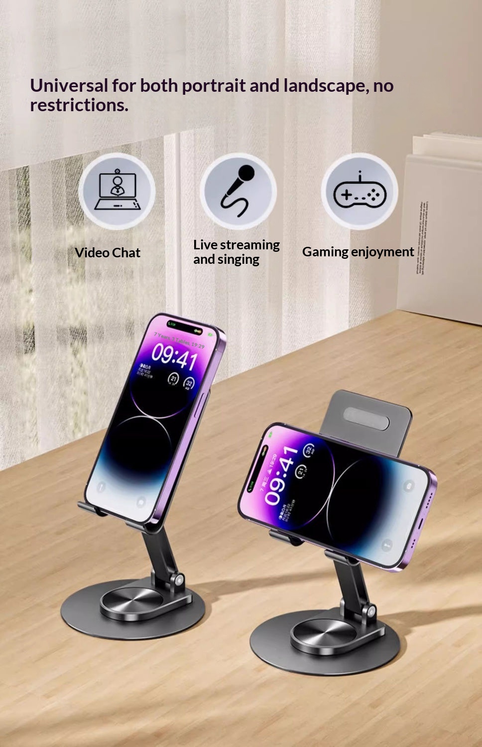 Supporto da tavolo in metallo girevole, pieghevole e regolabile in altezza per telefono e tablet, modello 2025, nuovo e pratico._voghion.com