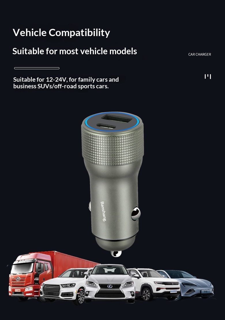 Fully Compatible 200W USB+TYPE-C Metal Car Charger Cigarette Lighter Plug PD Fast Charging_voghion.com