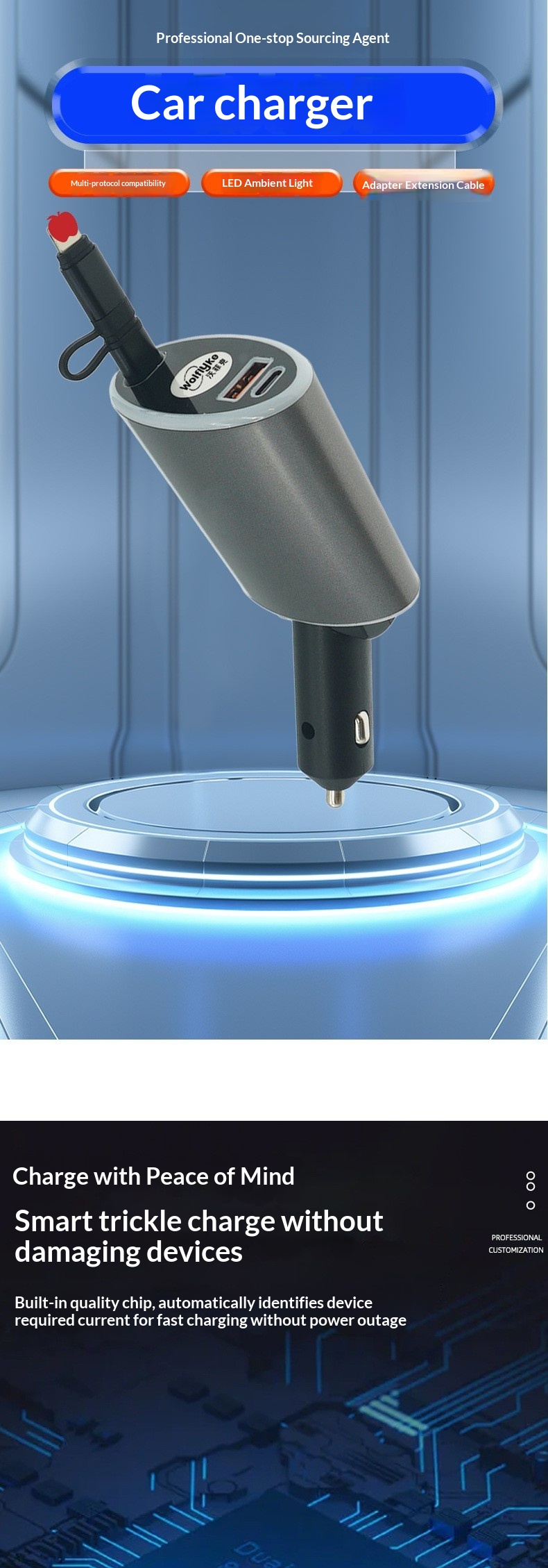 New Car Charger Fast Charging Socket 3-in-1 Retractable Cable Cigarette Lighter 35W Super Conversion Plug_voghion.com