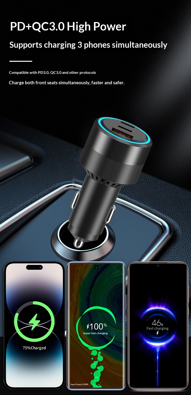 Caricabatterie auto 48w pd e qc3.0 fast charging per cellulari_voghion.com