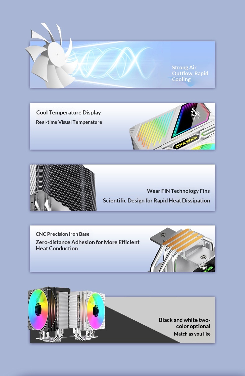 Coolmoon Computer Digital 4 Copper Tube Radiator ARGB Synchronized Temperature Display Multi-Platform AMD Tower CPU Fan_voghion.com