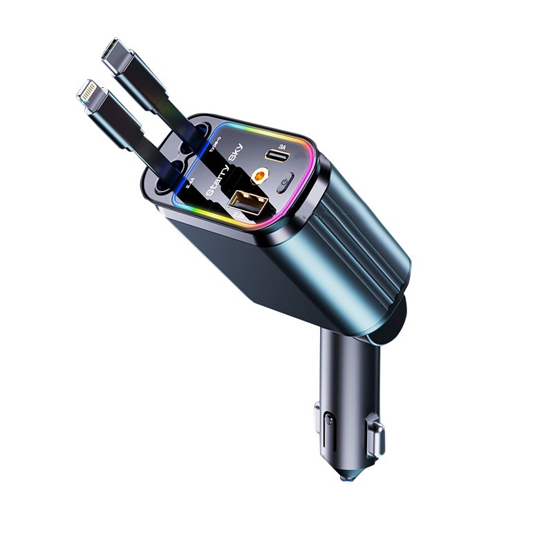 Starry Sky Roof 120W Super Fast Charging Charger With Retractable Cable Ambient Light For Car Interior Cigarette Lighter_voghion.com