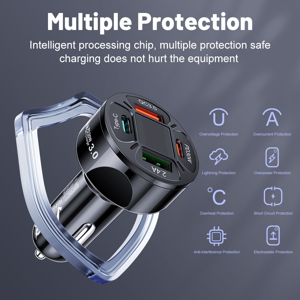 Alimentatore da 100 W con display digitale, 2 porte USB + 2 porte Type-C, supporta la ricarica super rapida e il caricabatterie da auto._voghion.com