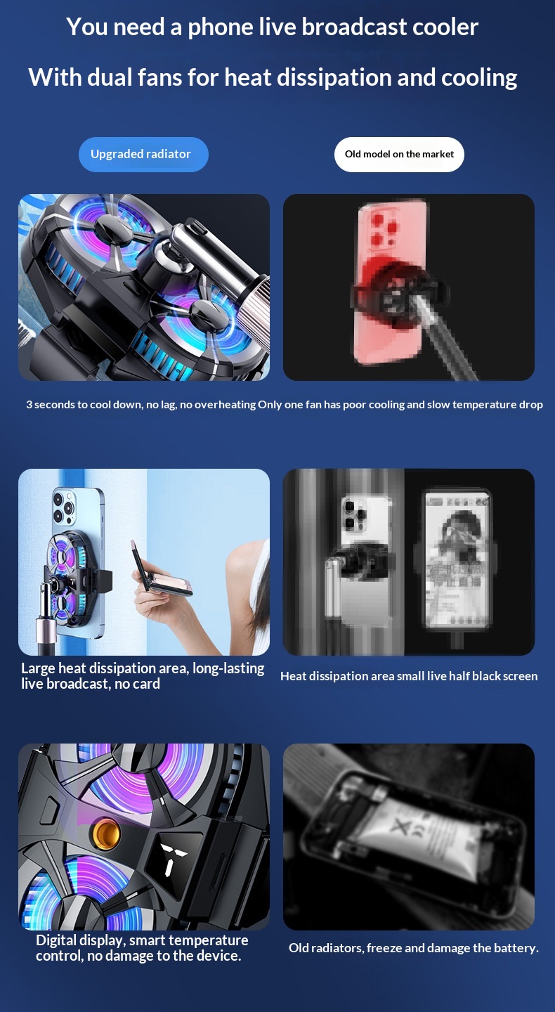 Mobile Phone Semiconductor Cooler With Digital Display And Dual Fan_voghion.com